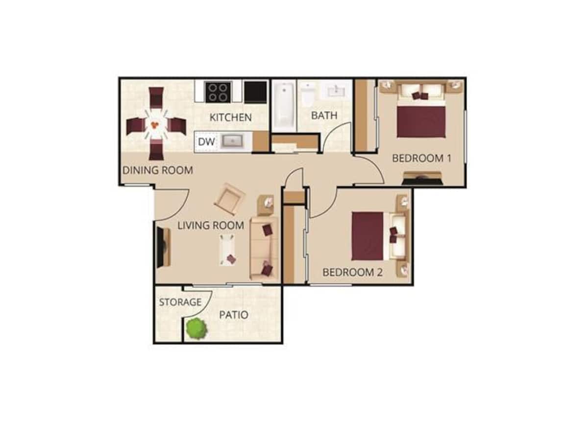 Floorplan diagram for B, showing 2 bedroom