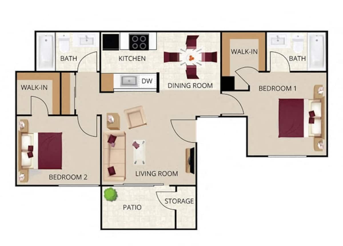 Floorplan diagram for C, showing 2 bedroom