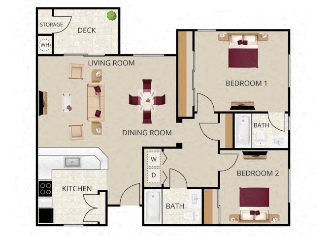 Diagram ng floorplan para sa Plan A, na nagpapakita ng 2 kuwarto