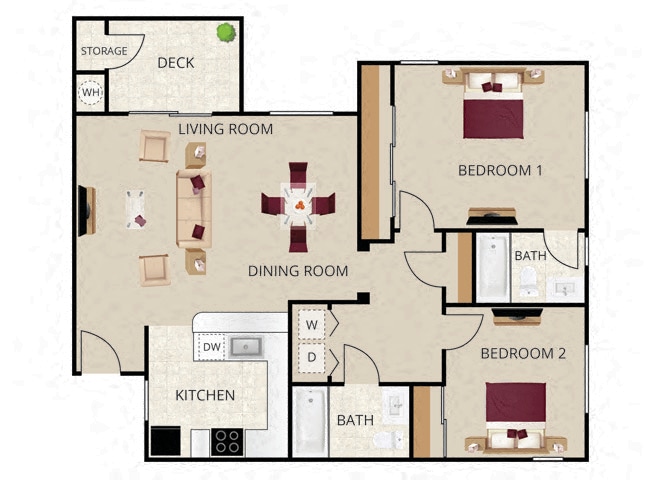 Diagram ng floorplan para sa Plan B, na nagpapakita ng 2 kuwarto