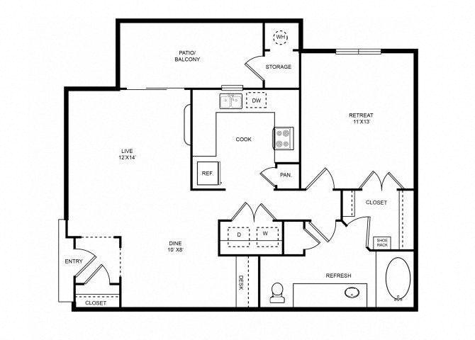 Floorplan diagram for Cherry Creek, showing 1 bedroom