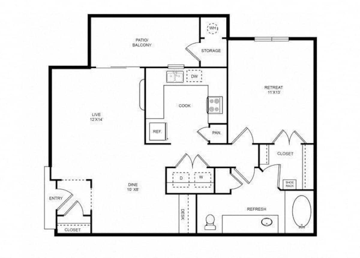 Floorplan diagram for Cherry Creek, showing 1 bedroom