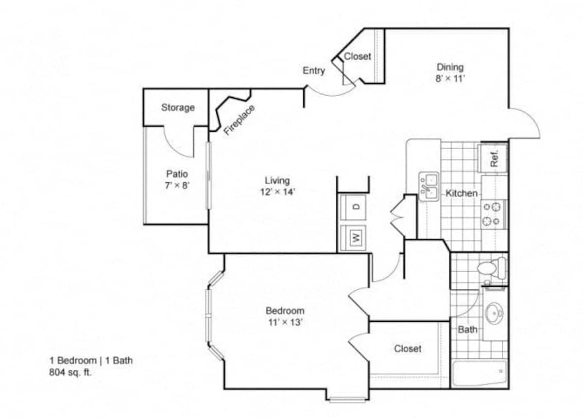 Floorplan diagram for Cambridge, showing 1 bedroom