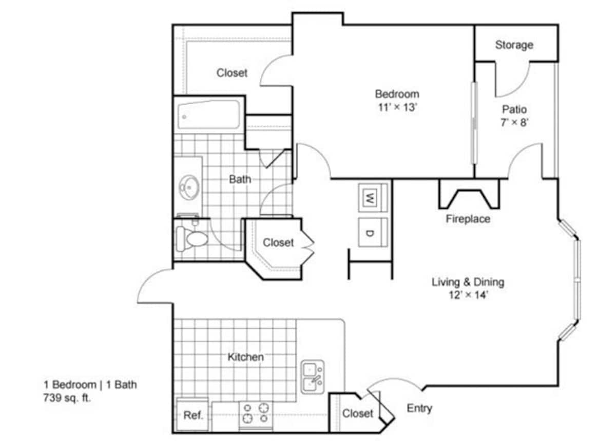 Floorplan diagram for Whitby, showing 1 bedroom