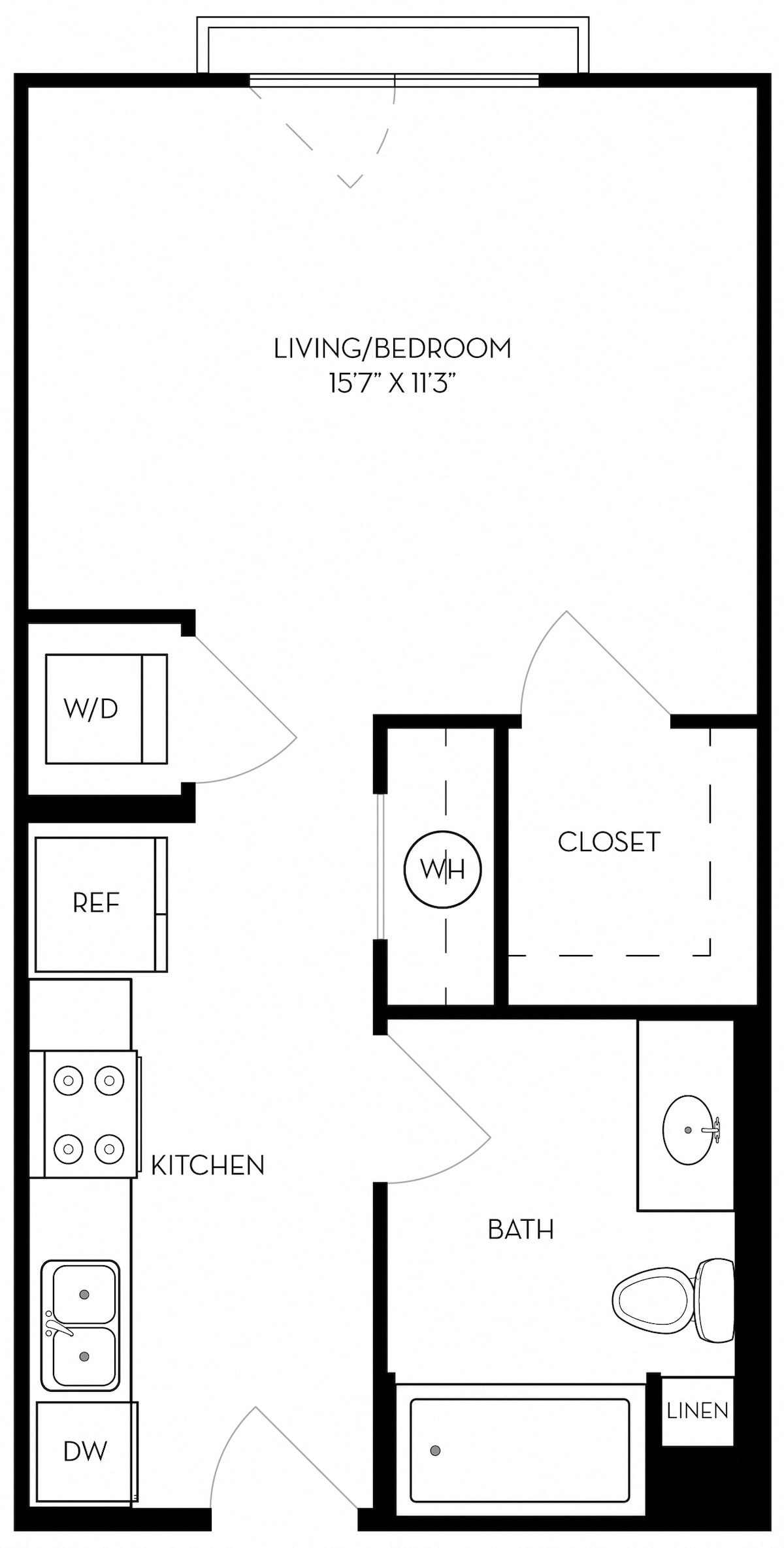 Floorplan diagram for Residence 1, showing Studio