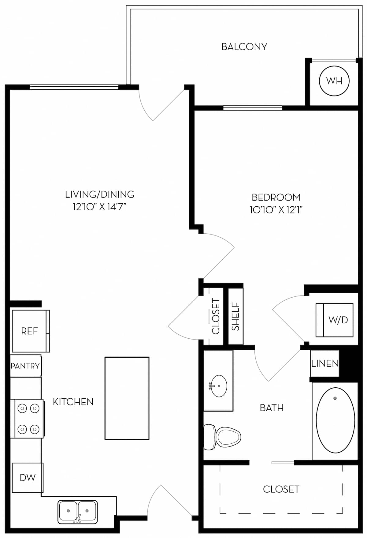 Floorplan diagram for Residence 2, showing 1 bedroom