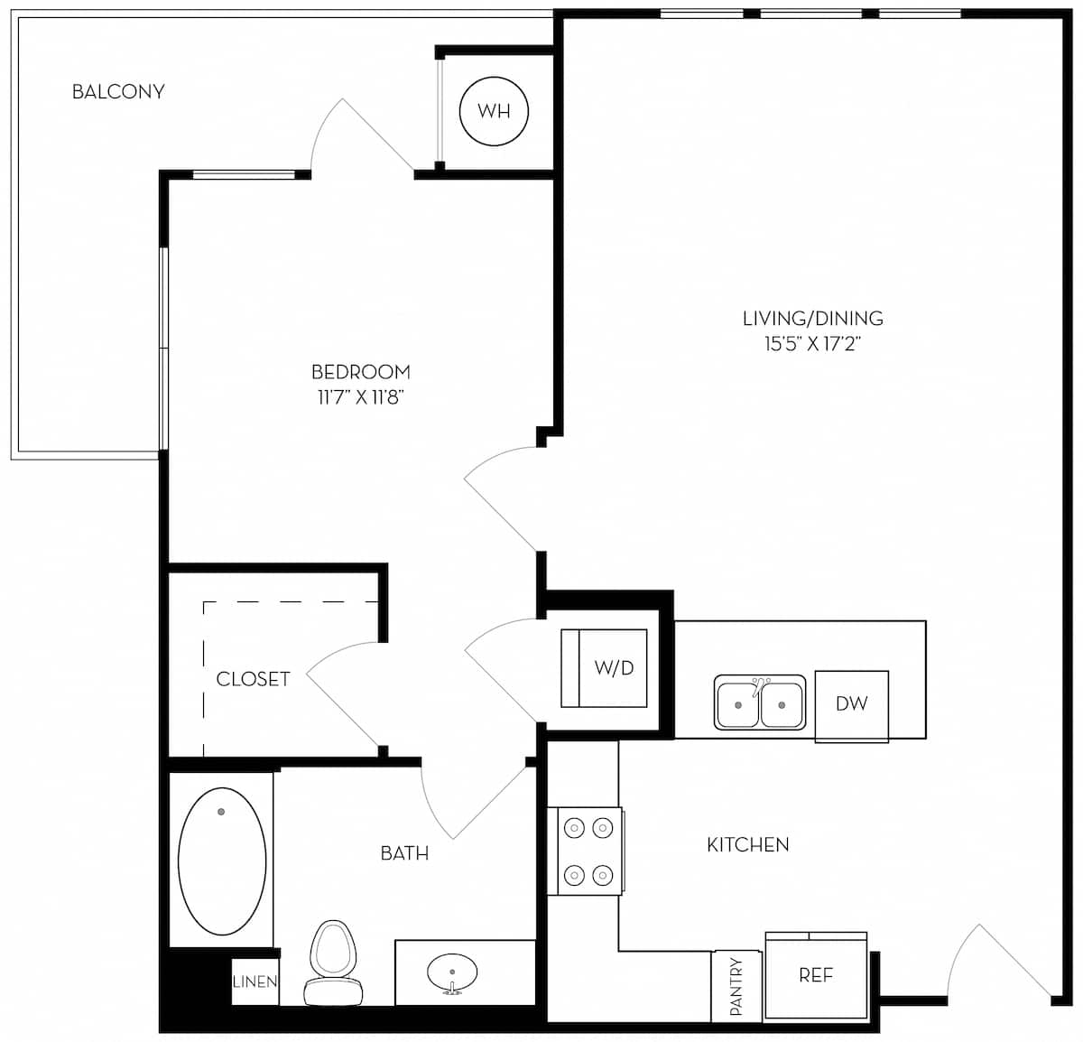 Floorplan diagram for Residence 3, showing 1 bedroom