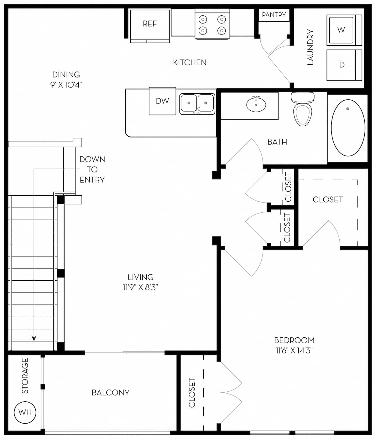 Floorplan diagram for Residence 4, showing 1 bedroom