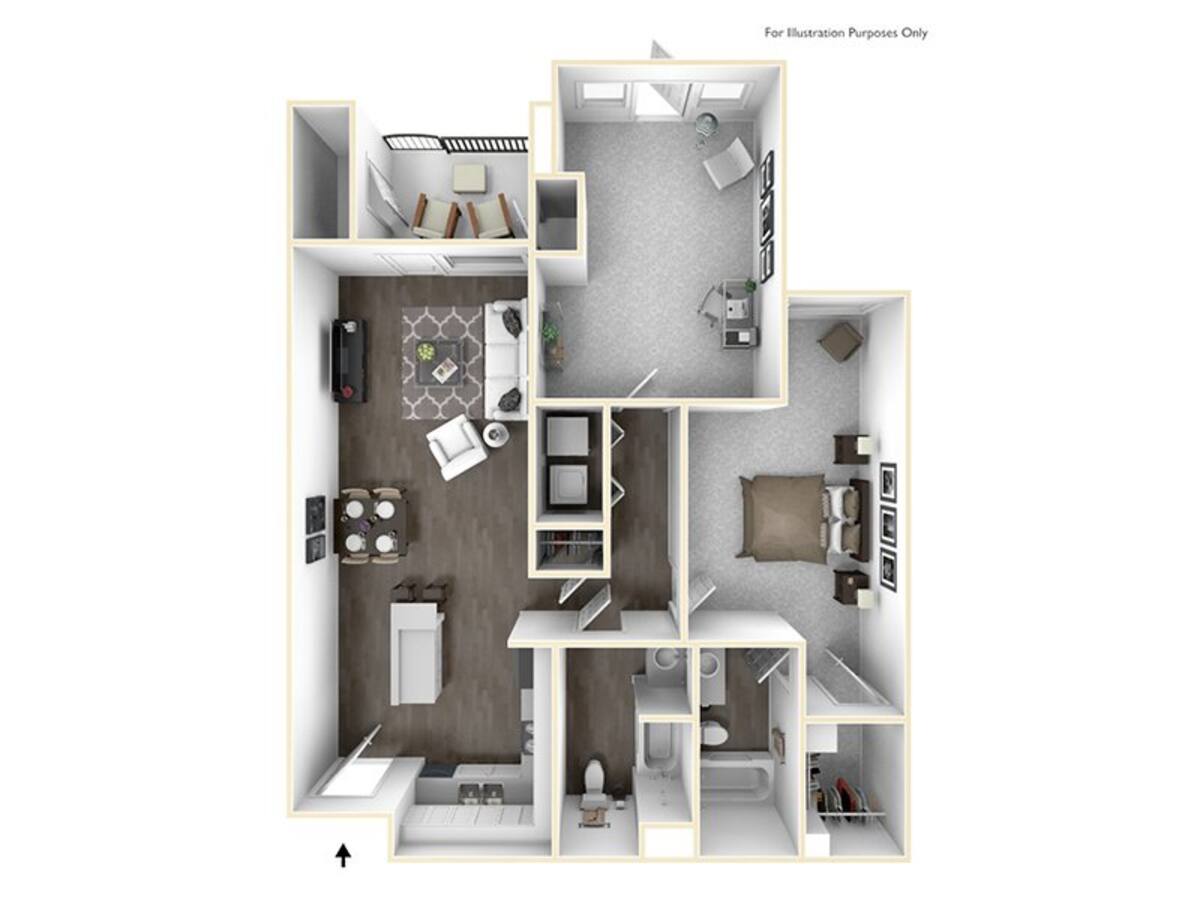 Floorplan diagram for 1x2, showing 1 bedroom