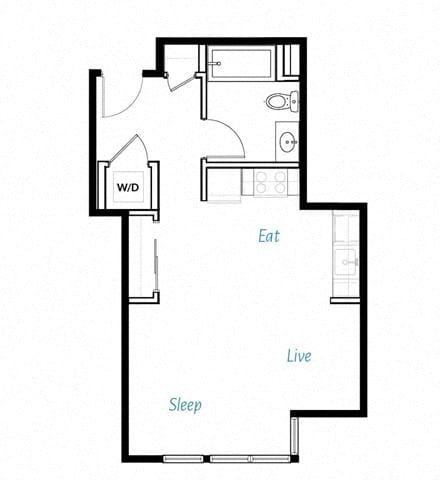 Floorplan diagram for A1– 0S, showing Studio