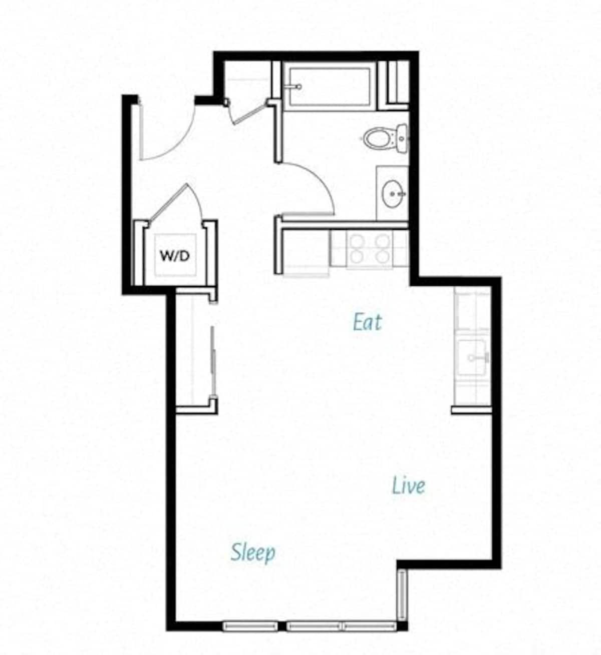 Floorplan diagram for A1– 0S, showing Studio