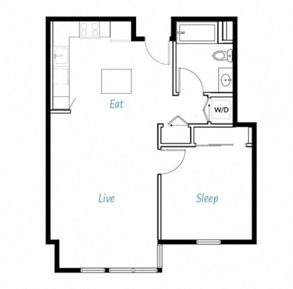 Floorplan diagram for A1- 1D, showing 1 bedroom