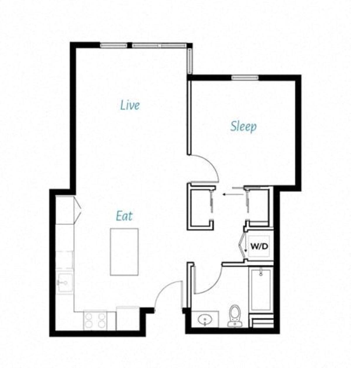 Floorplan diagram for A1- 1E, showing 1 bedroom