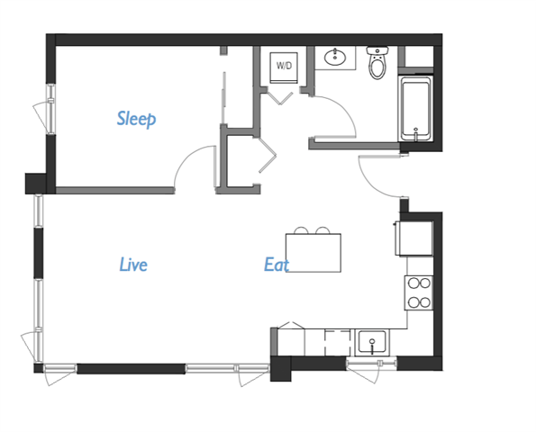 Floorplan diagram for A2- 1A, showing 1 bedroom