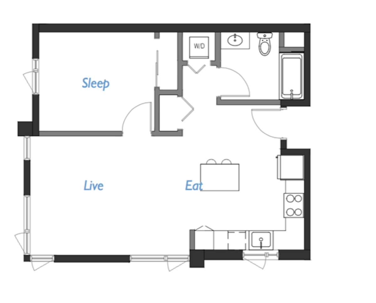 Floorplan diagram for A2- 1A, showing 1 bedroom