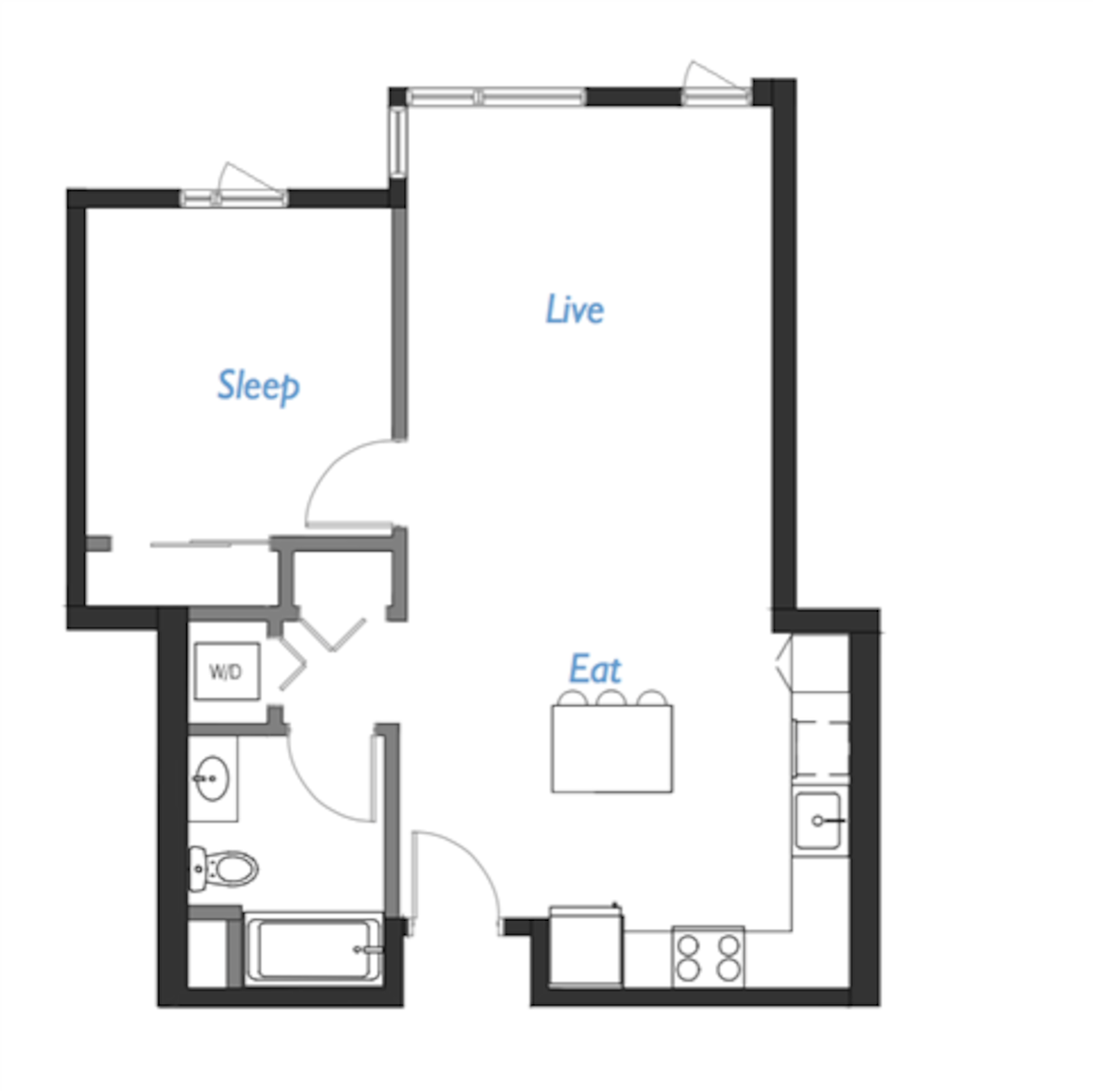 Floorplan diagram for A2- 1B, showing 1 bedroom