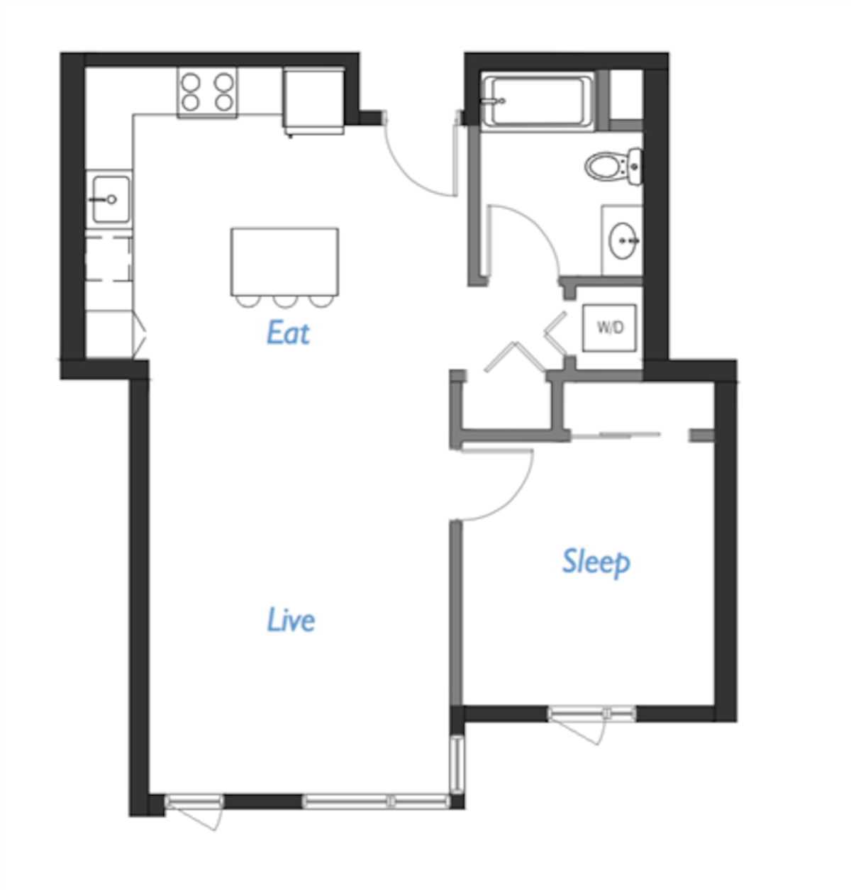 Floorplan diagram for A2- 1D, showing 1 bedroom