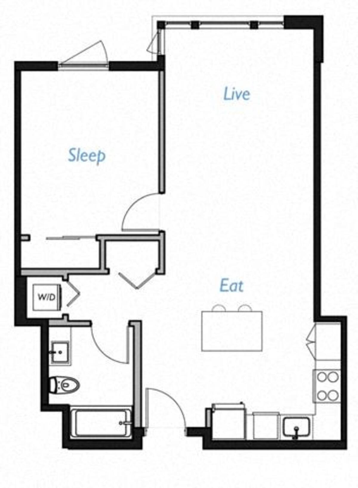 Floorplan diagram for A3- 1A, showing 1 bedroom