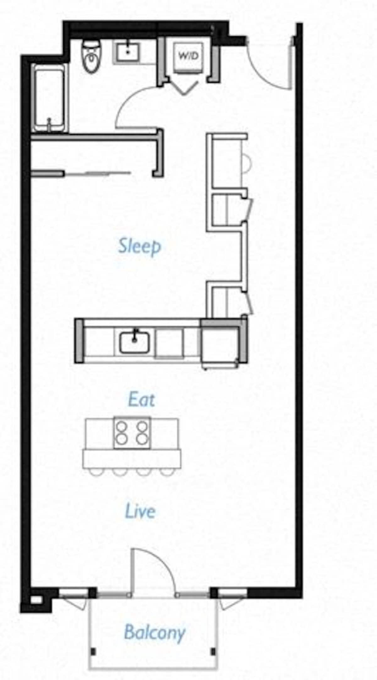 Floorplan diagram for A3- 1B, showing 1 bedroom