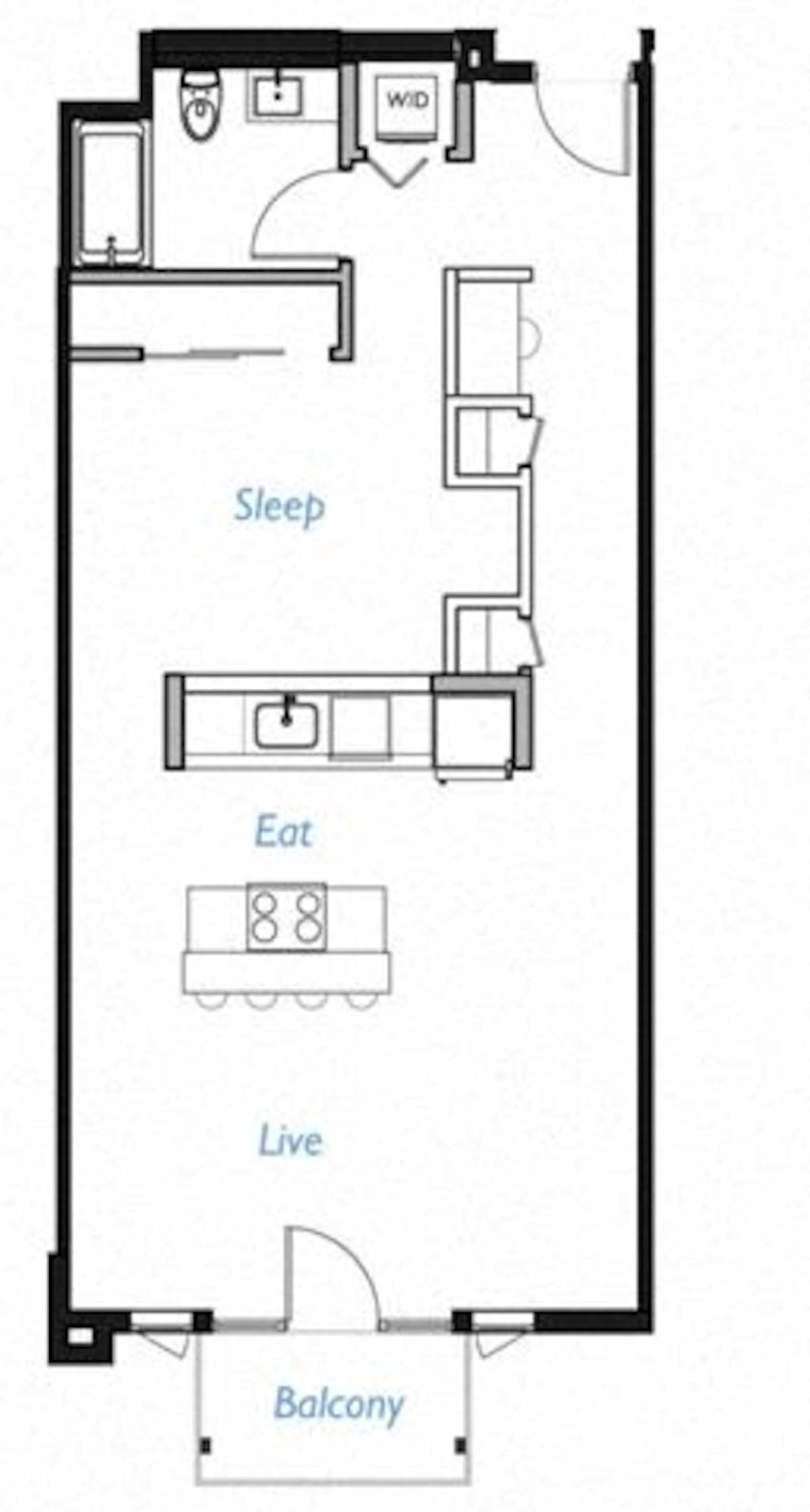 Floorplan diagram for A3- 1D, showing 1 bedroom