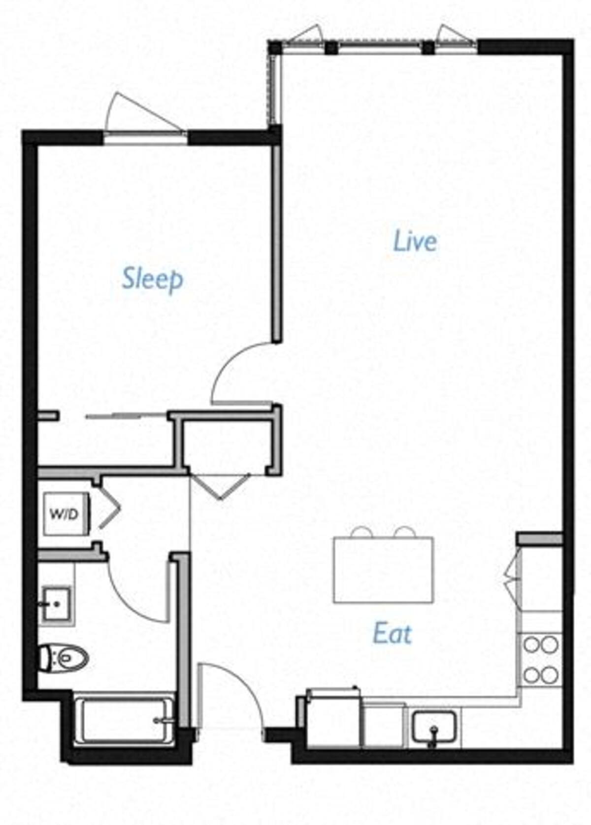 Floorplan diagram for A3- 1E, showing 1 bedroom