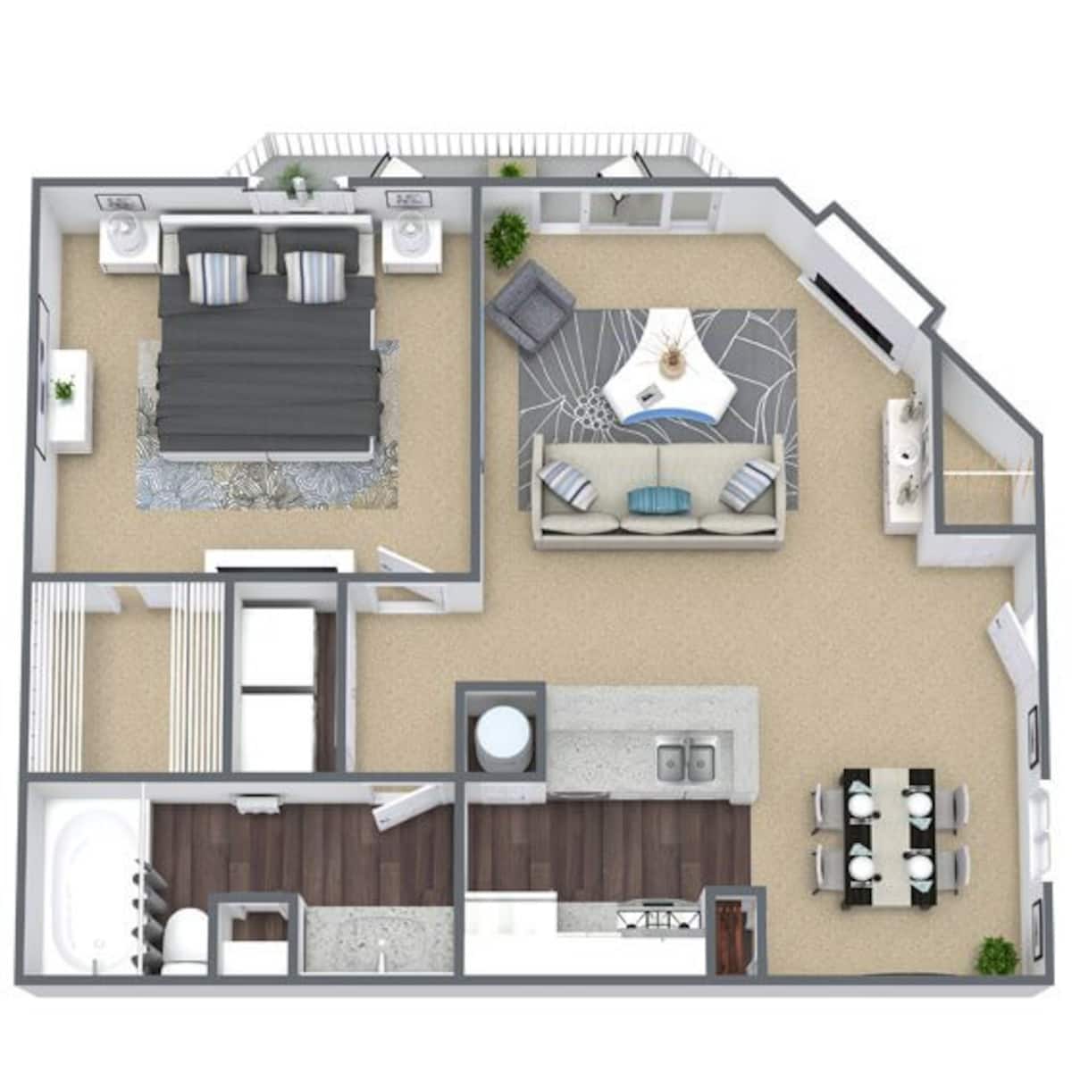 Floorplan diagram for Ash, showing 1 bedroom