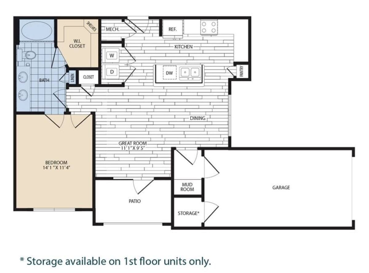 Floorplan diagram for A3, showing 1 bedroom