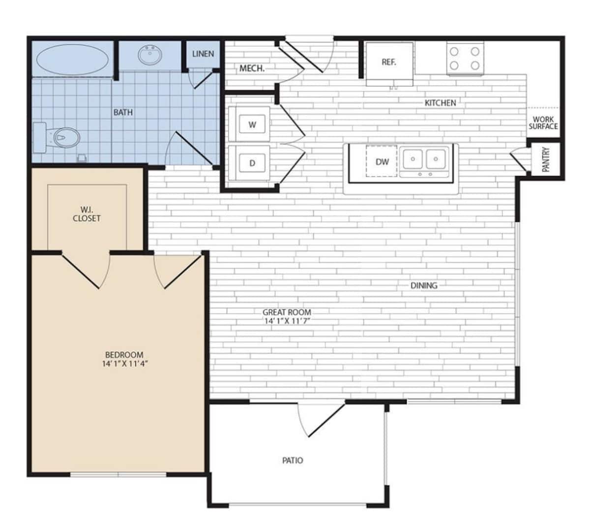 Floorplan diagram for A5a, showing 1 bedroom
