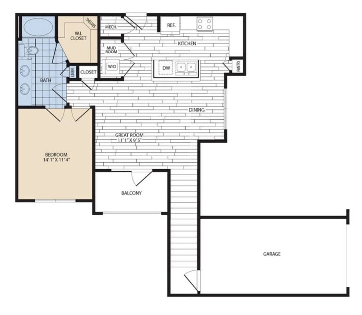 Floorplan diagram for A6, showing 1 bedroom