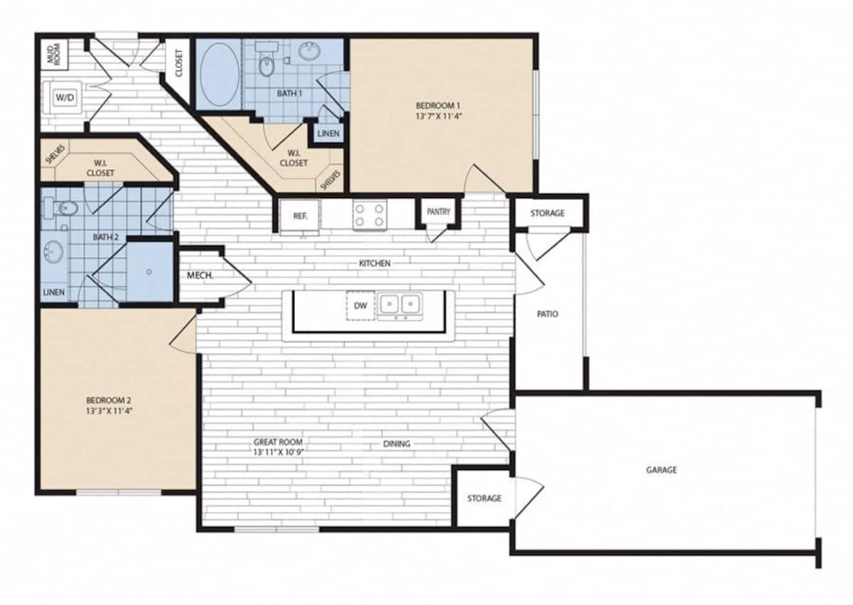 Floorplan diagram for B2, showing 2 bedroom