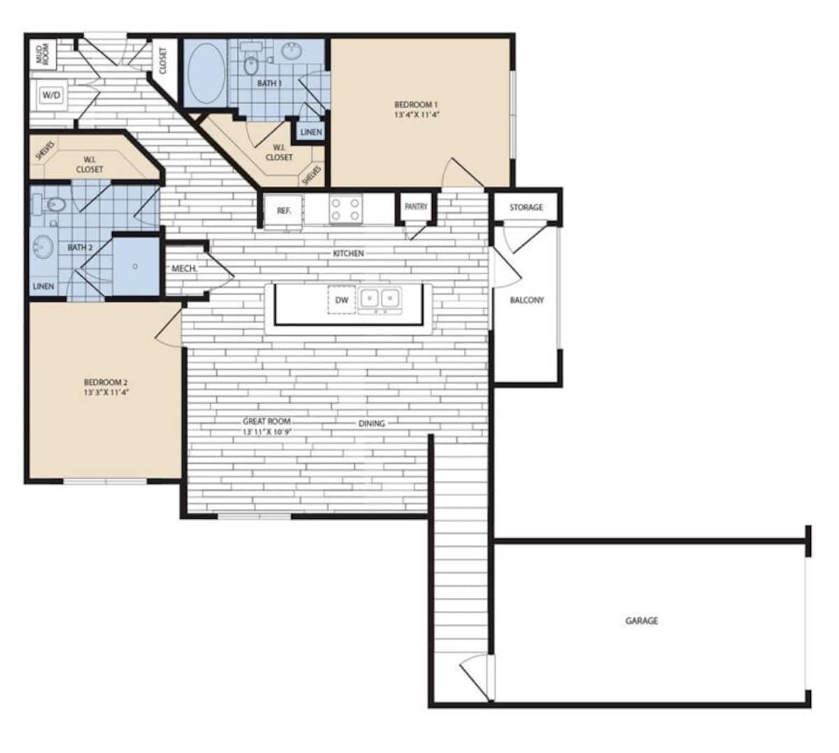 Floorplan diagram for B5, showing 2 bedroom