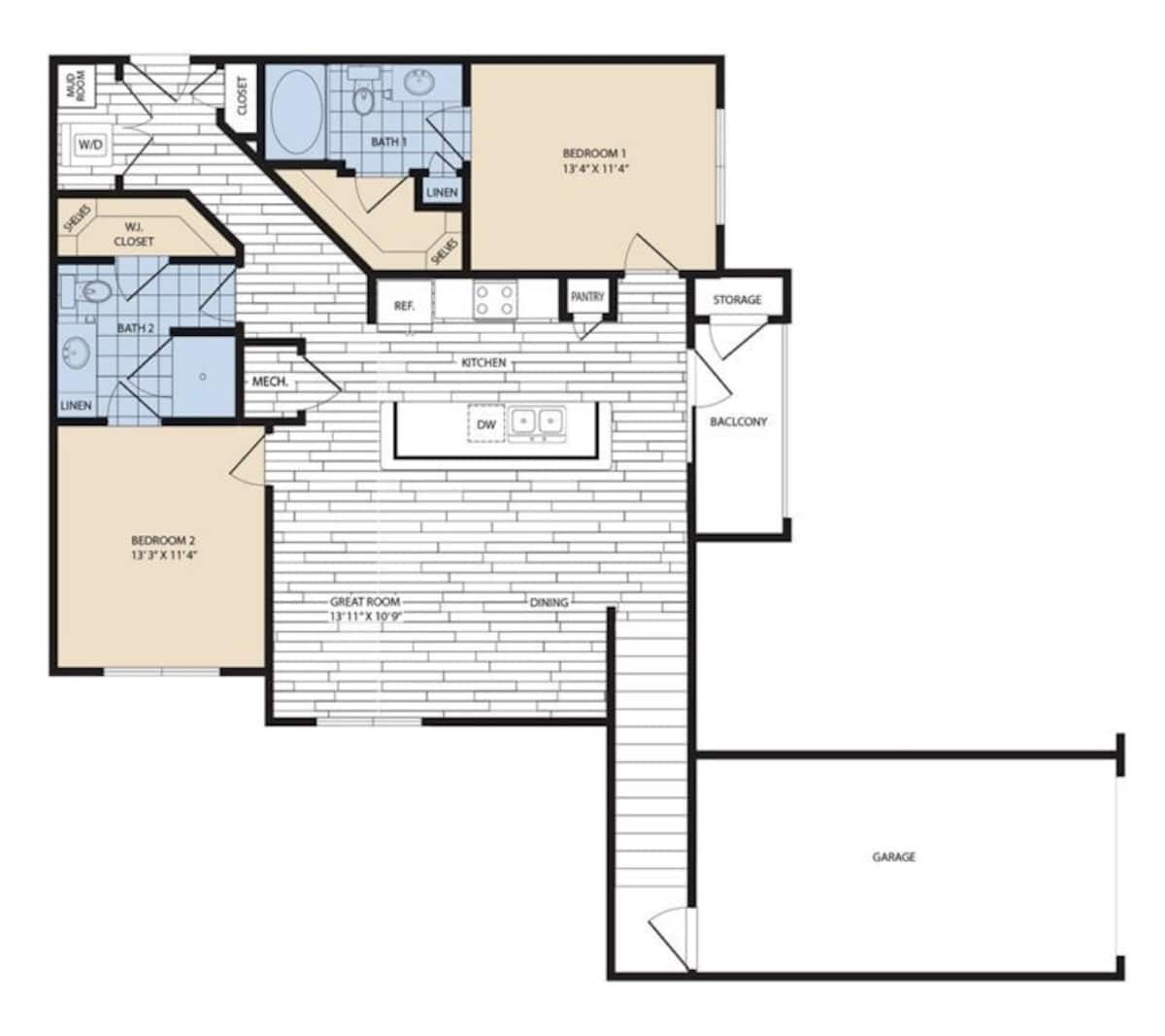 Floorplan diagram for B6, showing 2 bedroom