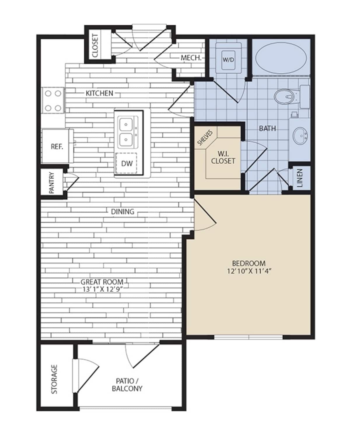 Floorplan diagram for A2 Essential, showing 1 bedroom