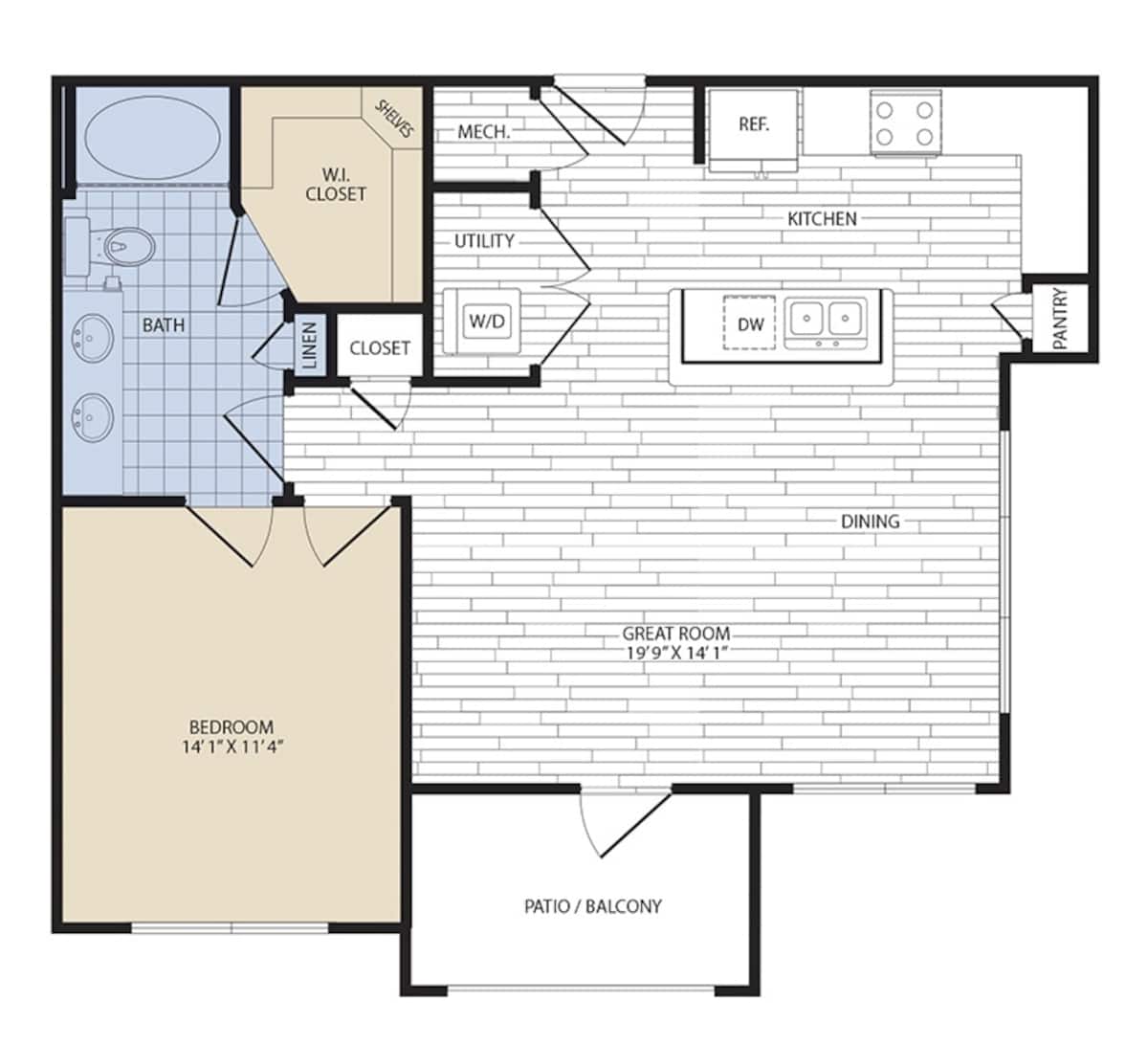 Floorplan diagram for A5 Essential, showing 1 bedroom