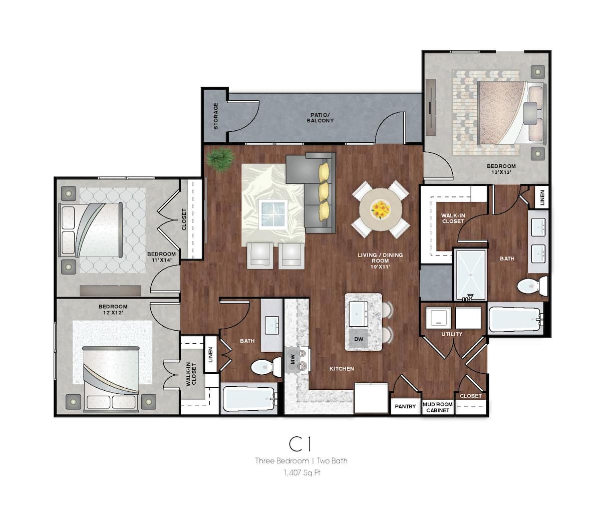 Floorplan diagram for C1, showing 3 bedroom