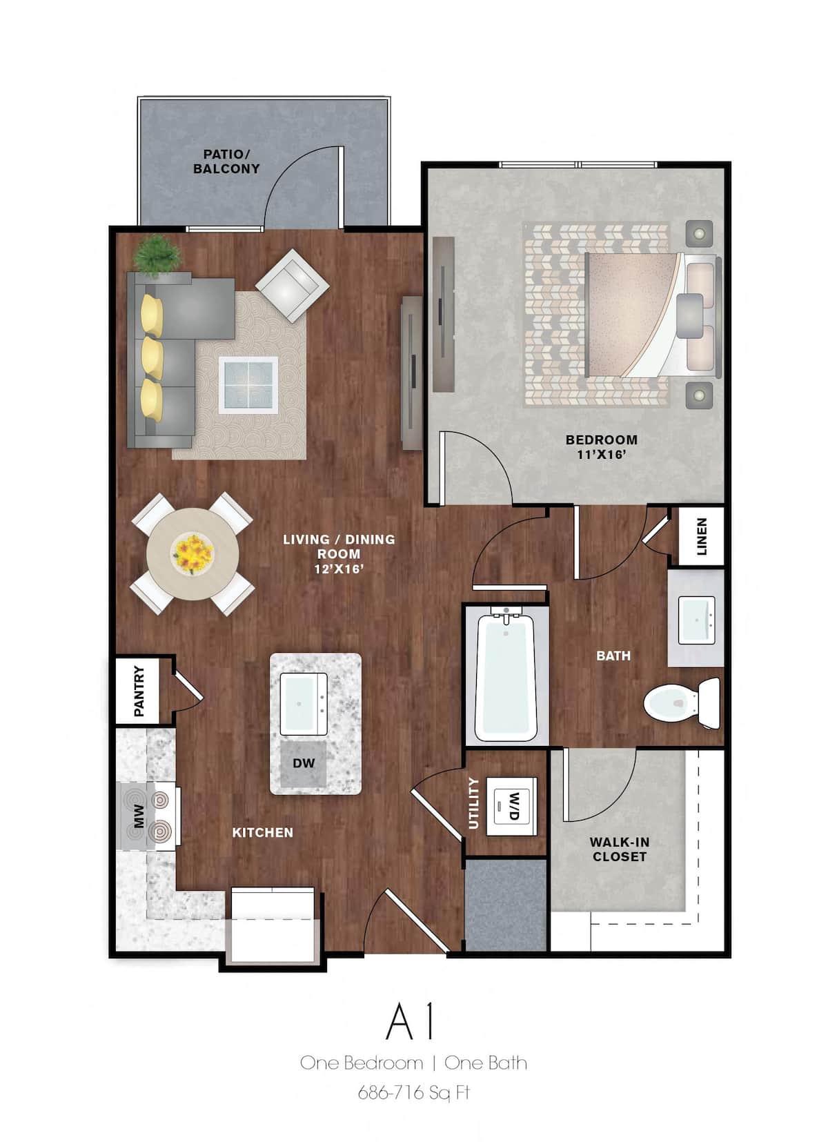 Floorplan diagram for A9, showing 1 bedroom