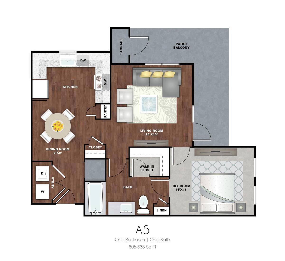 Floorplan diagram for A7, showing 1 bedroom