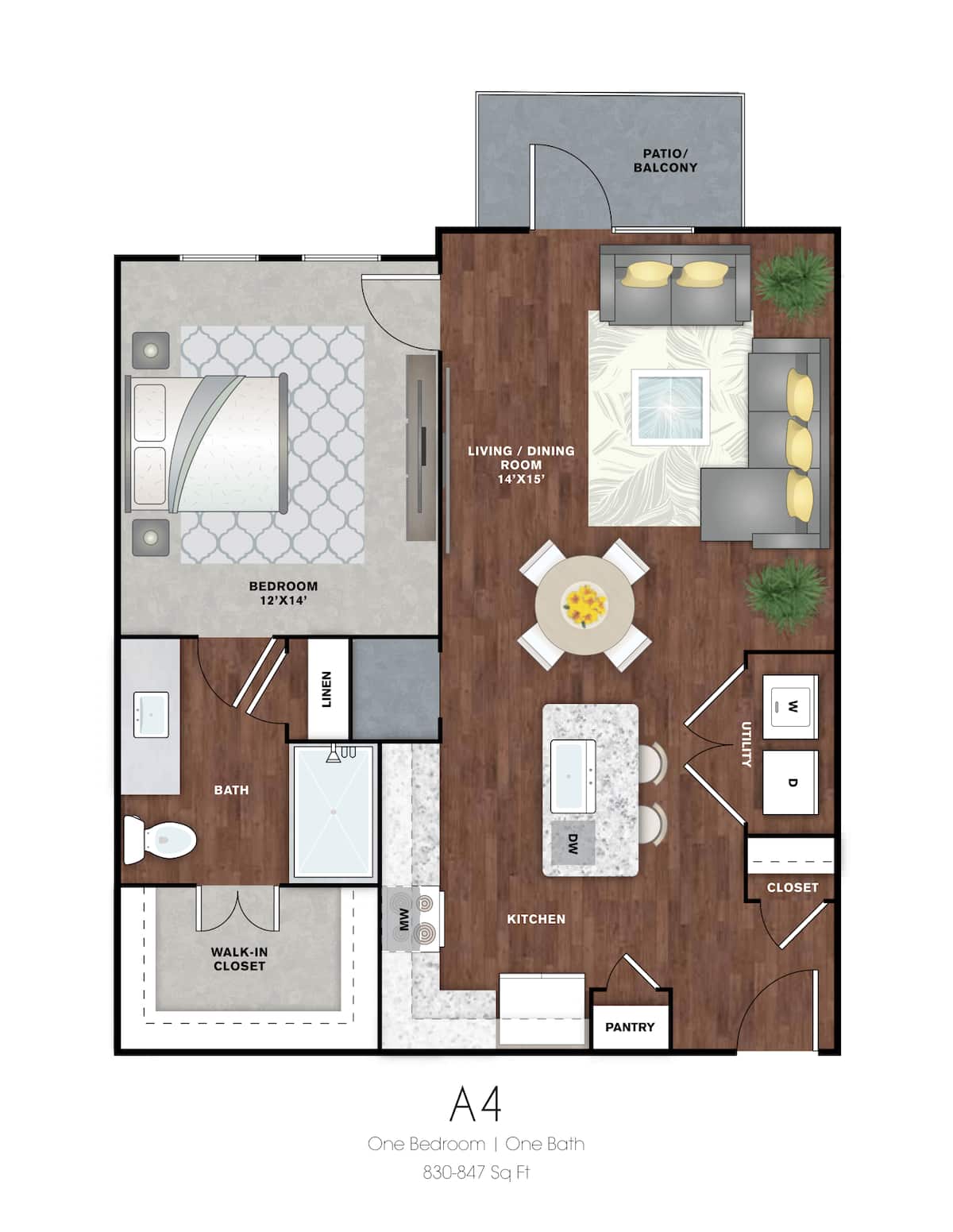 Floorplan diagram for A16, showing 1 bedroom