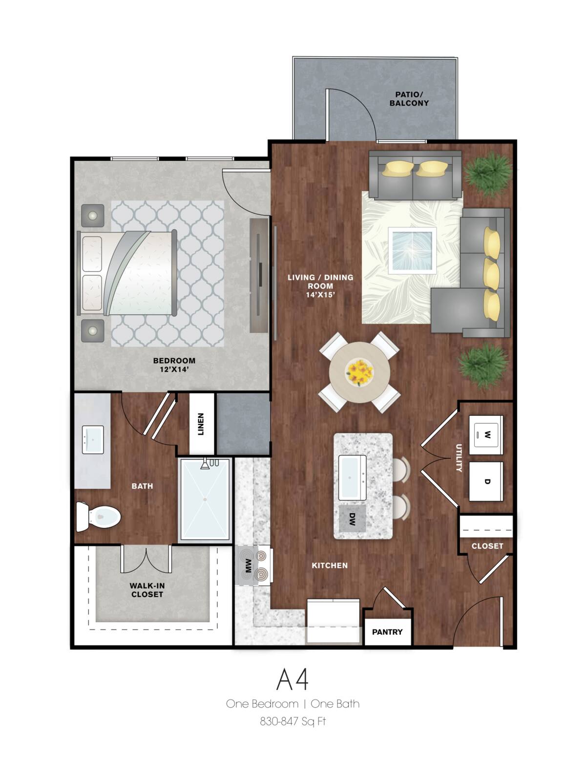 Floorplan diagram for A17, showing 1 bedroom