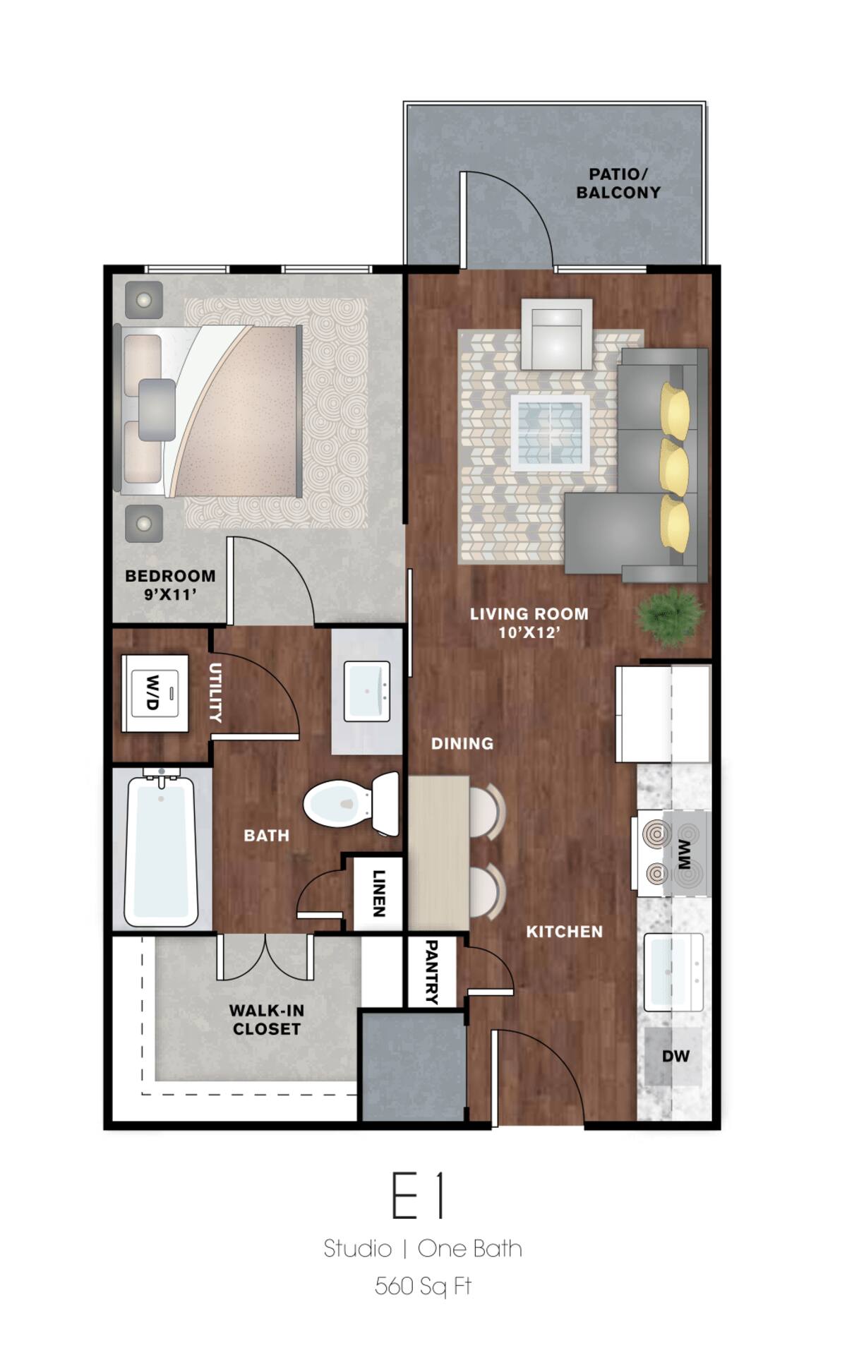 Floorplan diagram for E1 Essential, showing 1 bedroom