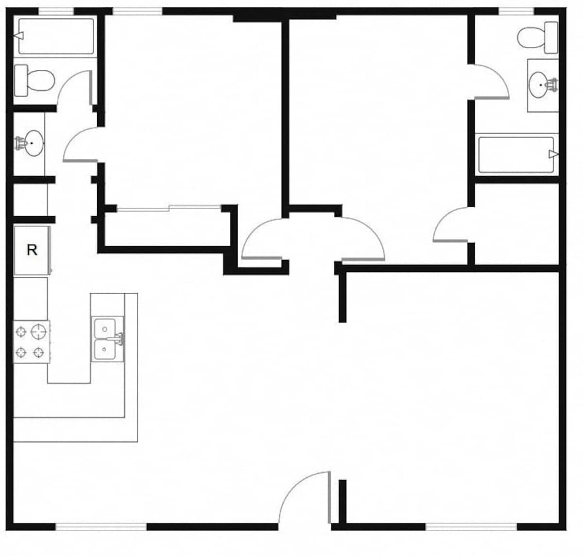 Floorplan diagram for B1, showing 2 bedroom
