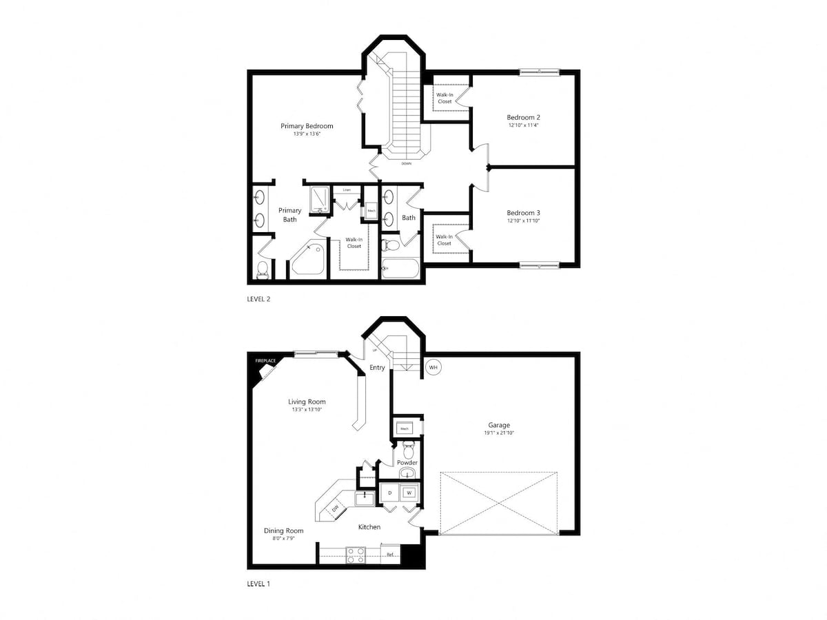 Հատակագիծ՝ 3 Bed 2.5- 1730 sq ft Townhome, ցույց է տրվում՝ 3 ննջասենյակ