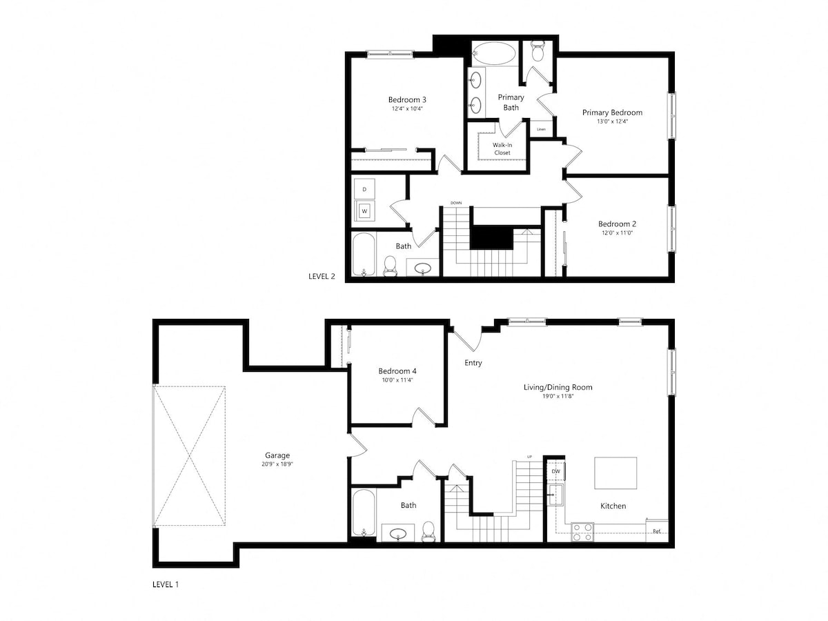 Floorplan diagram for 4 Bed 3 Bath- 1729 sq ft Townhome, showing 4 bedroom