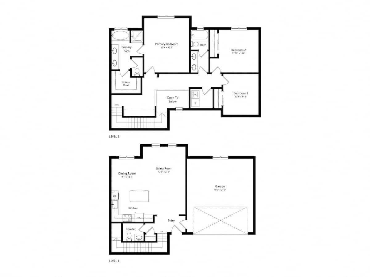 Floorplan diagram for 3 Bed 2.5- 1661 sq ft Townhome, showing 3 bedroom
