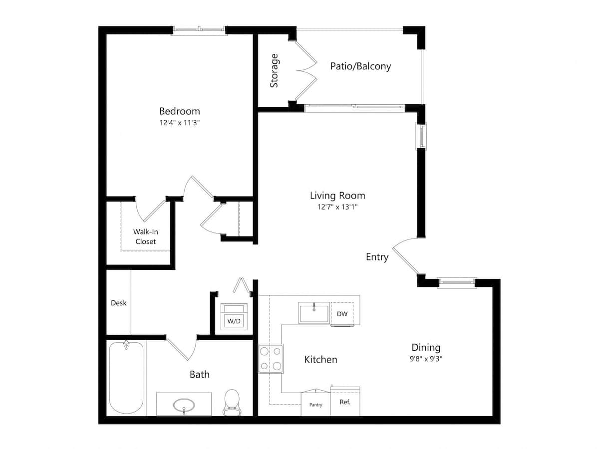 Floorplan diagram for A, showing 1 bedroom