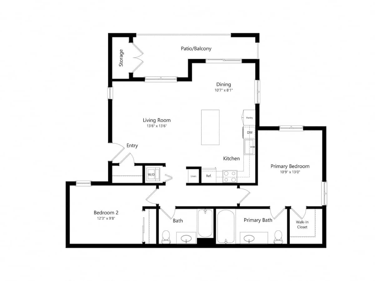 Floorplan diagram for B, showing 2 bedroom