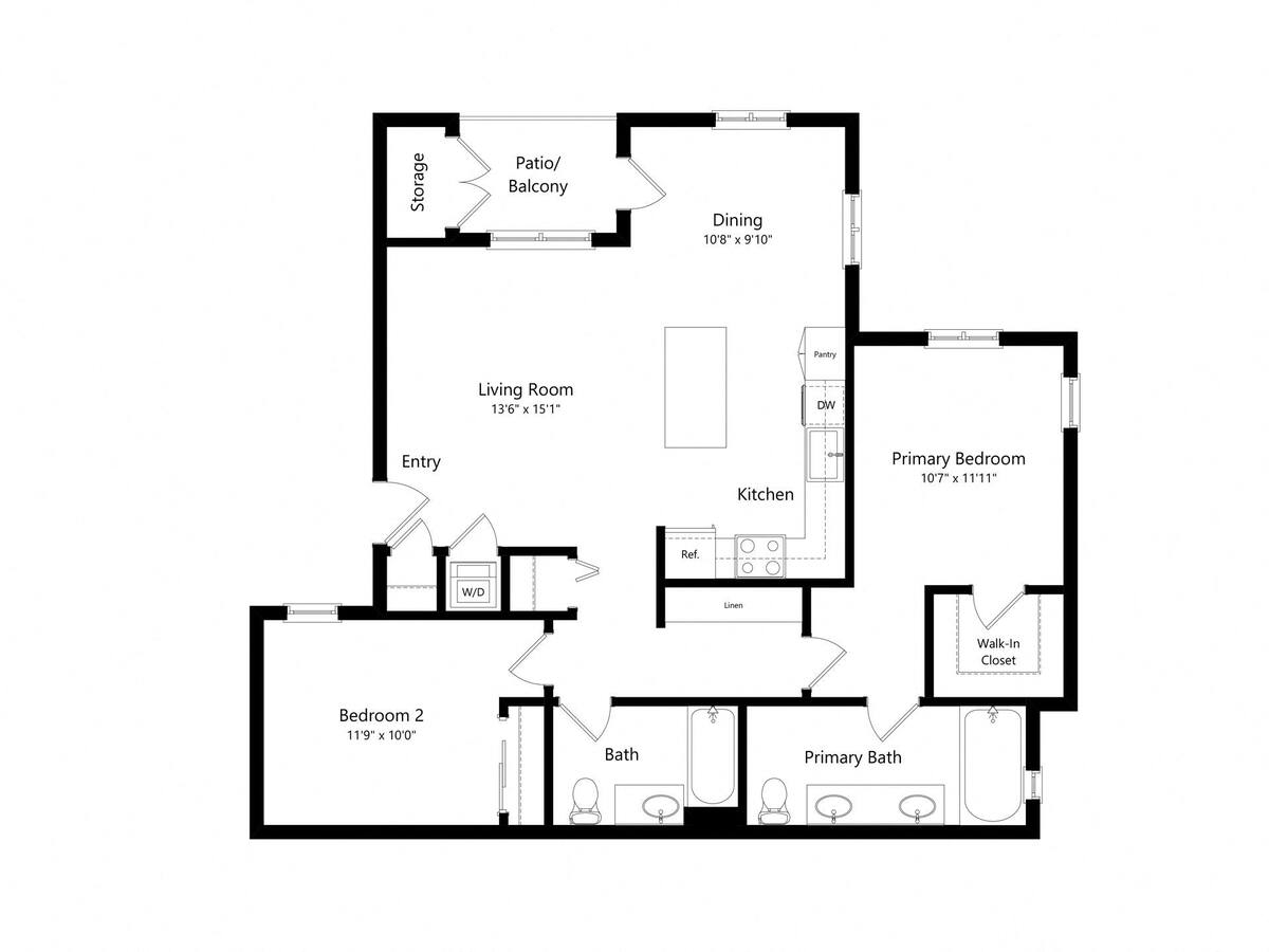Floorplan diagram for B.1, showing 2 bedroom