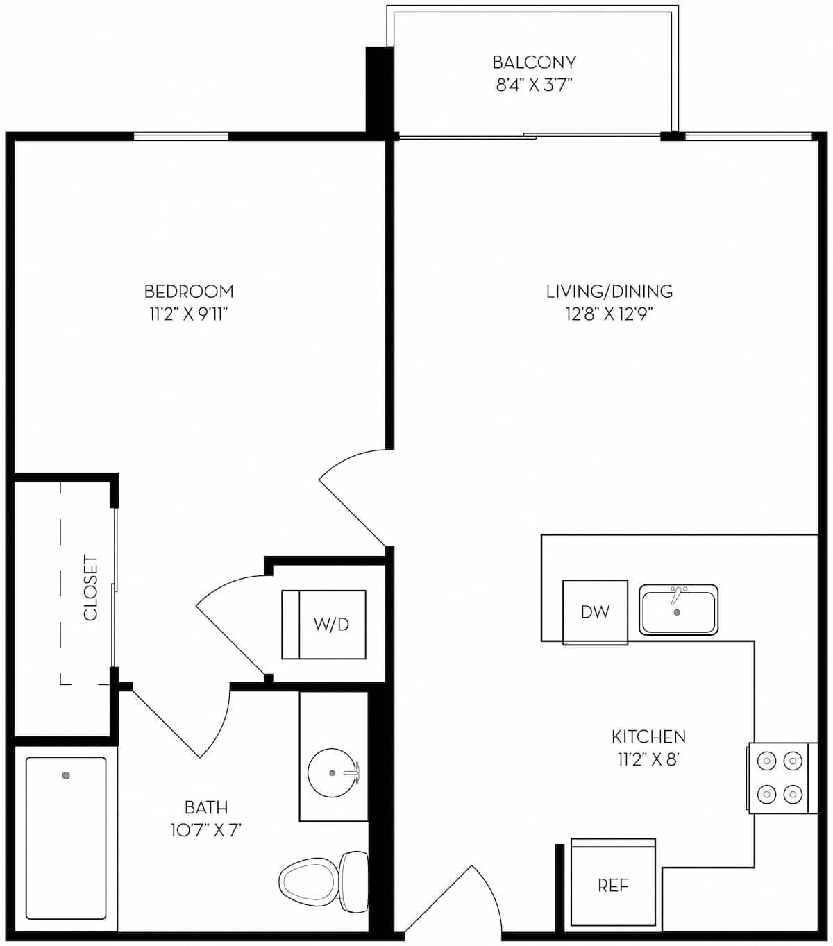 Floorplan diagram for A1, showing 1 bedroom