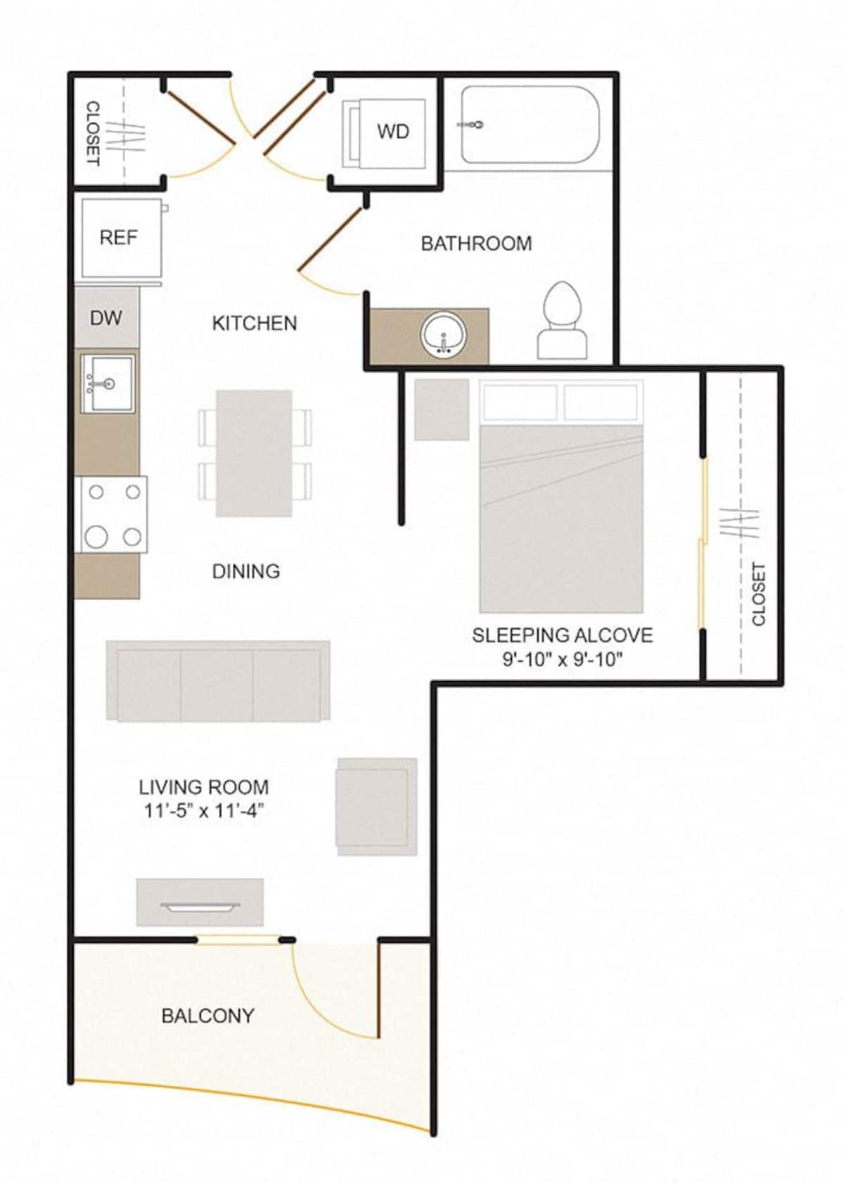 Floorplan diagram for A1 (Studio), showing Studio
