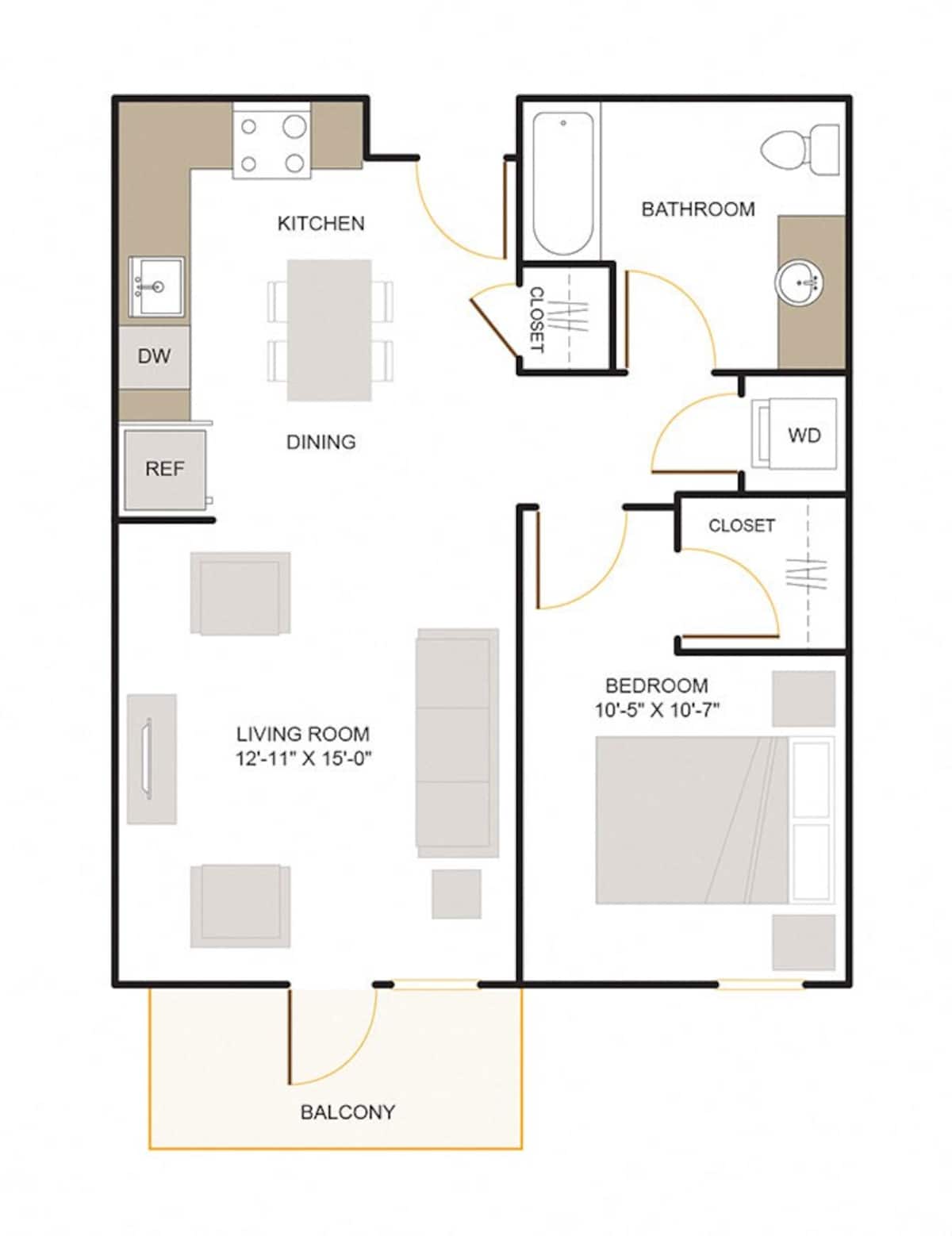 Floorplan diagram for B2.1 (1x1), showing 1 bedroom